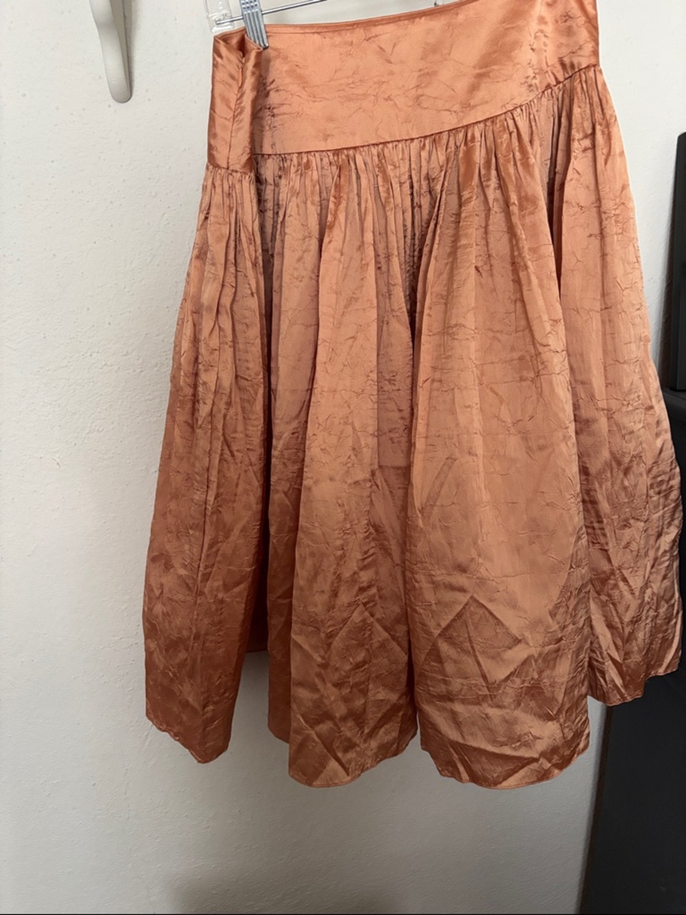 Talbot Rust Orange/ Peachy Silk Gathered Midi Skirt Size 8